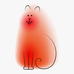 Friendly big cat character. Creative art composition with blurred gradient and simple line elements. Set of bright modern design cartoon animal in minimalistic style. Vivid vector illustration.