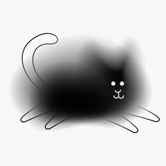Cute black cat character. Creative art composition with blurred gradient and simple line elements. Set of bright modern design cartoon animal in minimalistic style. Vivid vector illustration.