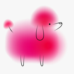 Pink poodle dog character. Creative art composition with blurred gradient and simple line elements. Set of bright modern design cartoon animal in minimalistic style. Vivid vector illustration.