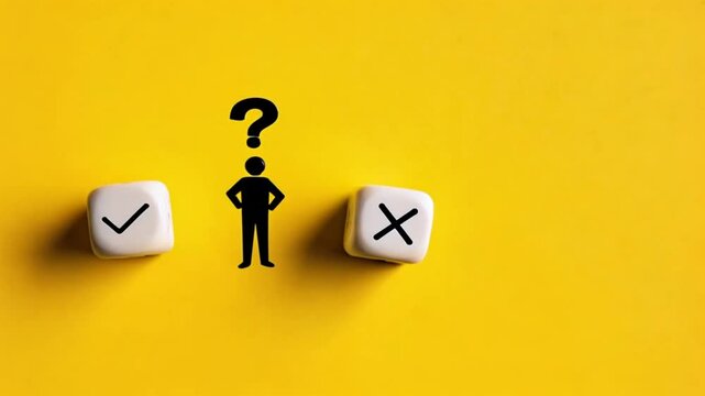 Man hand points to checkmark near yes and no text, representing clear decision making, yes no, decision problem choice
