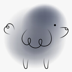 Small fluffy dog character. Creative art composition with blurred gradient and simple line elements. Set of bright modern design cartoon animal in minimalistic style. Vivid vector illustration.