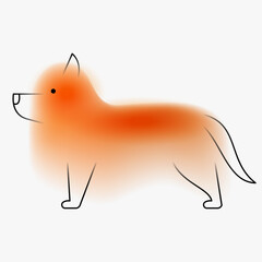 Corgi dog character. Creative art composition with blurred gradient and simple line elements. Set of bright modern design cartoon animal in minimalistic style. Vivid vector illustration.