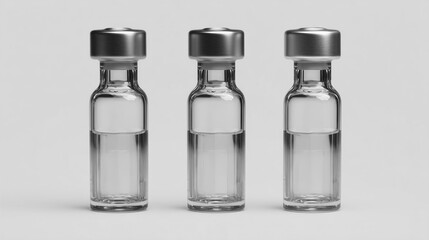 Three glass vials with metal caps are arranged in a row against a white background.