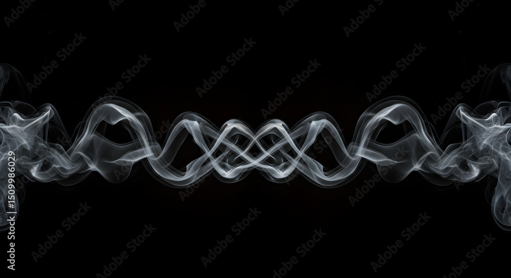 Poster intricate smoke patterns symmetric design on black backdrop minimalist style