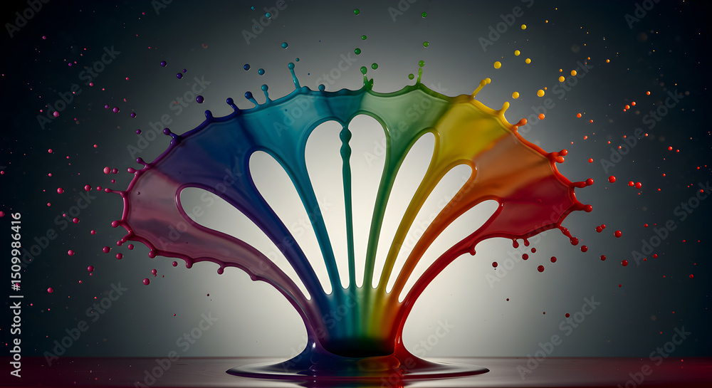 Poster spectrum paint burst creating dynamic rainbow effect in fluid motion