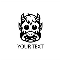 Vector Logo of a Devil Eating Hamburger Isolated on White Background