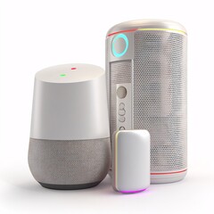 Smart appliance hub, voice-controlled, 3D rendered, isolated on a bright white surface