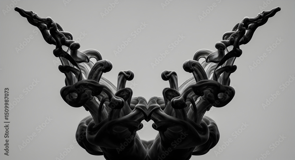 Aufkleber monochrome impression of ethereal fluidity abstract forms on a gray background
