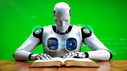 An AI robot is making its memory stronger by reading a book.