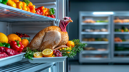 Roasted Turkey with Citrus and Vegetables in a Refrigerator