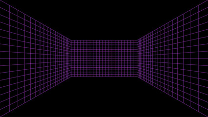 3d wireframe perspective grid room template design vector illustration background. Empty 3 dimension virtual room with perspective wireframe grid geometric sketch. Cyber virtual line interior frame.