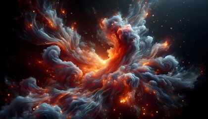 Fiery Nebula Abstract Cosmic Artwork of Glowing Gases and Dust