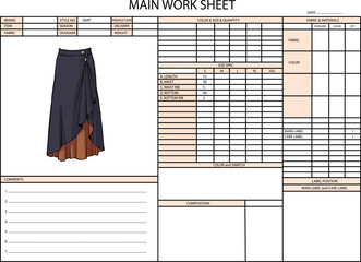SKIRT SPEC SHEET DESIGN ILLUSTRATION FOR FASHION DESIGN