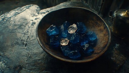 Blue wooden ice cubes offer a cool and refreshing way to enhance product presentation using 3D rendering