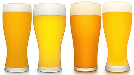 Four beer glasses filled with various shades of golden ale displayed on a bar countertop for tasting during a brewery event