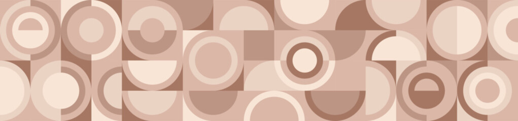 Chocolate brown geometric seamless pattern, squares and circles in Scandinavian style. Circles and squares with abstract ornament for packaging, cover or tile.