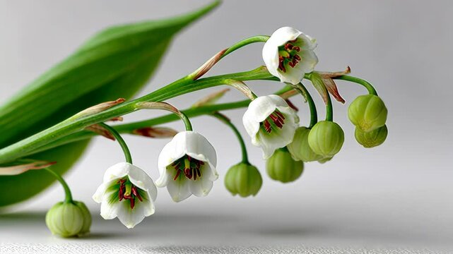 White flower with green leaves is shown in the image. The flower is surrounded by green leaves, and it is a single flower with multiple buds. Concept of beauty and simplicity