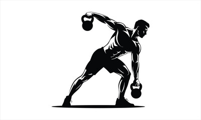 Obraz premium Muscular man kettlebell workout fitness strong