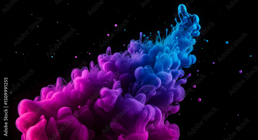 Poster mystic gradient colorful ink drop into water cloud shape abstraction