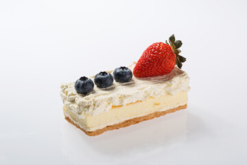  Individual Cheesecake Slice with Fresh Strawberry and Blueberries Garnish