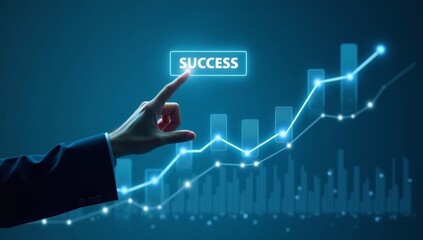 Businessman's hand drawing a financial growth chart on a screen for business success