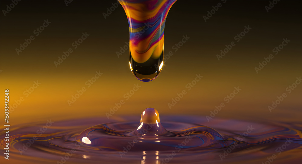 Poster mesmerizing swirls droplets colliding creating circular waves in liquid surface