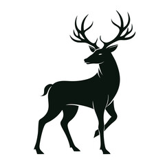 Obraz premium Elegant Deer Silhouette with Large Antlers on a White Background