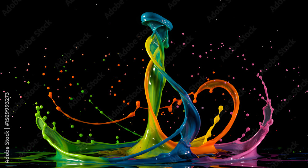 Poster fluid rainbow: splashing colors create a vibrant abstract composition