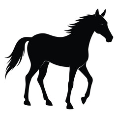 Obraz premium Elegant Horse Silhouette Walking on White Background for Graphic Design