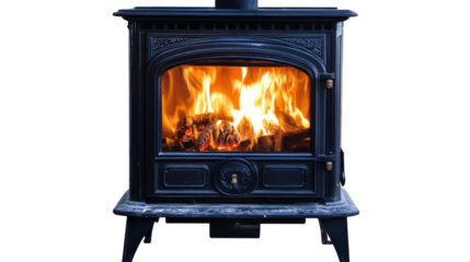 iron burning indoor stove fireplace on white background