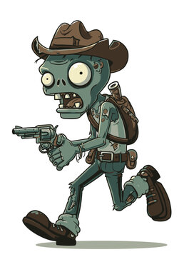 A quick-drawing Zombie Gunslinger with a holstered revolver,