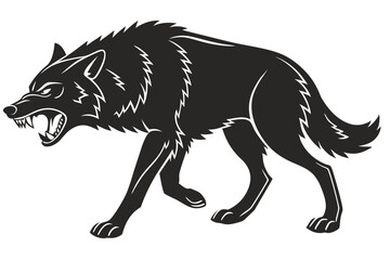 Fototapeta premium Angry Wolf Silhouette Stalking with Bared Teeth and Sharp Claws Ready to Attack