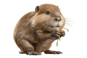 PNG Adorable beaver eating grass with fluffy fur and small paws