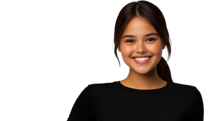 Smiling Asian young woman portrait, positive emotion, cut out transparent
