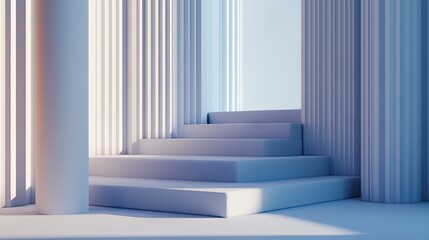 Fototapeta premium Architectural stairway design within a light-filled interior space.