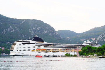 Luxury cruise ship in scenic Bay of Kotor