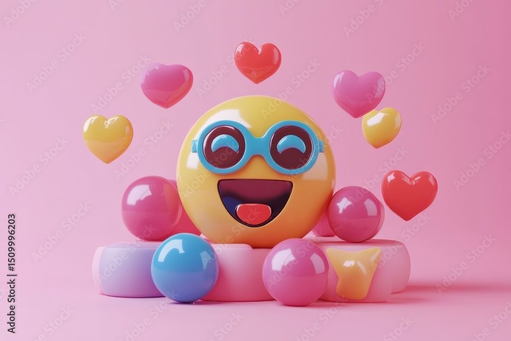 Poster unique design showcases colorful emojis and heart symbols expressing joy and interaction on a vibran