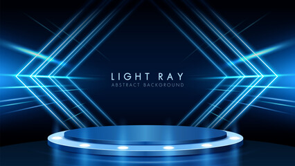Abstract futuristic background featuring a podium with glowing lights and speedline.