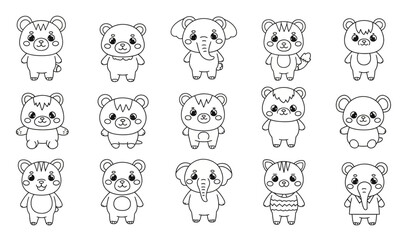 Adorable Line Art Animal Characters for Kids