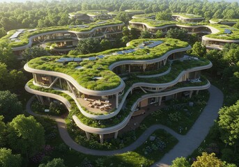 Obraz premium Green roof building aerial view
