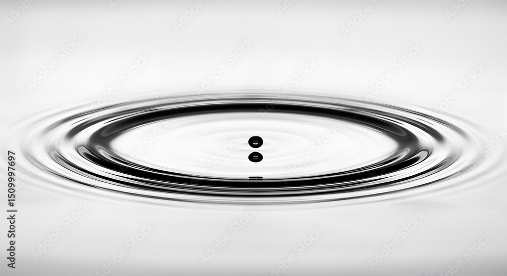 Poster water droplets colliding creating circular ripple effect and minimalist abstract design