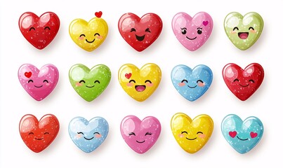 Emotion Realistic 3d Render. Set Icon Smile Emoji. Emotions face love, kiss, wink, heart in eyes, happiness. Vector yellow glossy emoticons
