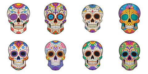 Multiple vector illustrations fancy skulls, outlines