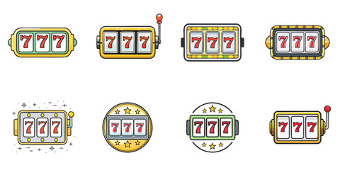 Multiple vector illustrations slot machines, outlines