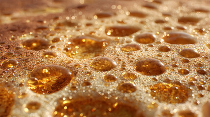 Golden drops adorn a textured surface creating a mesmerizing play of light and shadow beauty abstract