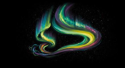 Celestial Embrace Artistic Depiction of Aurora Borealis with Twirling Lights
