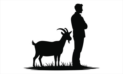 Man standing beside a goat silhouette farm animal