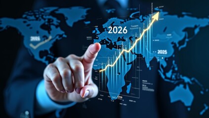 Hand holding a virtual business graph on a digital screen, symbolizing global technology and future connection