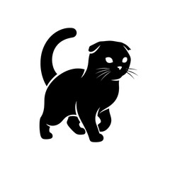 Obraz premium Black scottish fold cat isolated on white background, a domestic feline with folded ears, standing in a studio portrait, showcasing its cute and adorable features