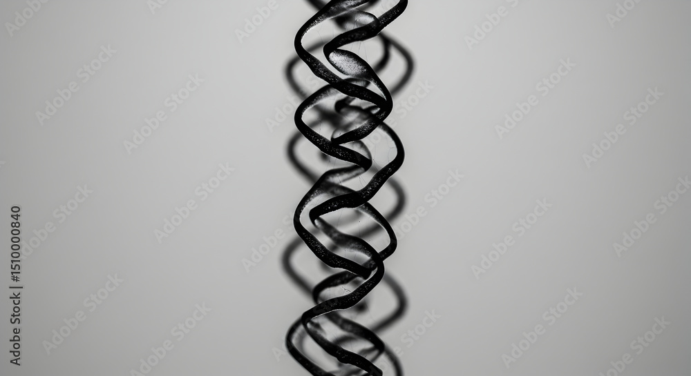 Poster abstract monochrome spirals forming a dynamic vertical composition with soft shadows